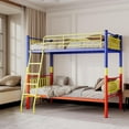 thumbnail image 3 of Metal Bunk Bed Twin Over Twin, Bunk Bed Full Over Full with Safety Guardrail, Space-Saving Bed Frame Noise Free, No Boxing Spring Needed for Bedroom, Colorful, 3 of 7