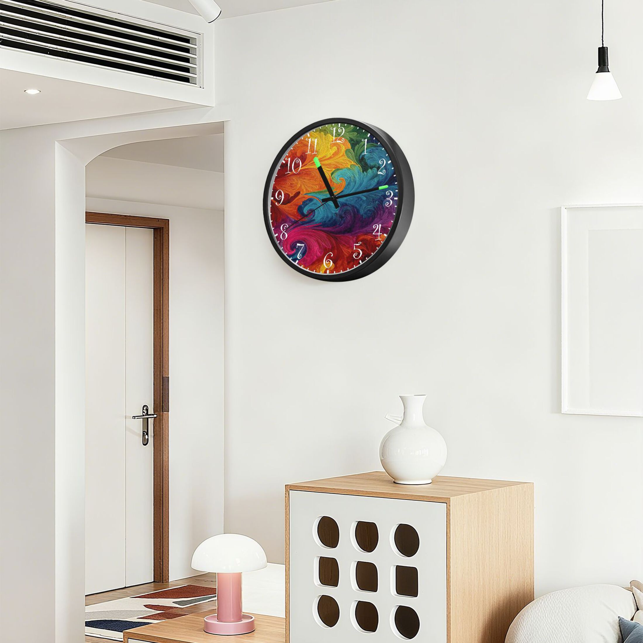 Voice Activated Clock with Glow Light 12 Inch Large Silent Wall Clock Battery Operated for Home Decor Vibrant Colorful Tie-dye Pattern