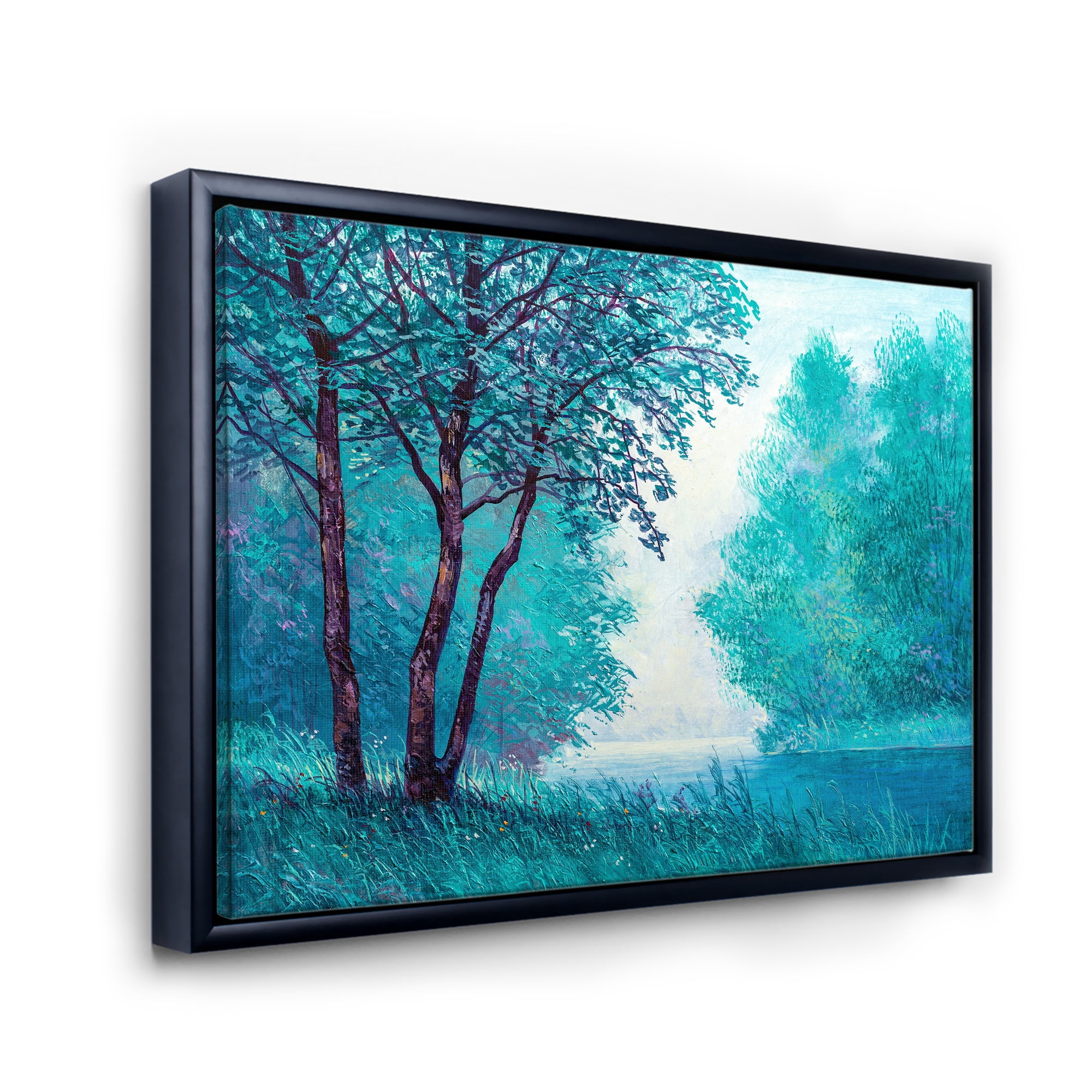 Blue Coloured Tree Impression By Riverside 40 in x 30 in Framed Painting Canvas Art Print, by Designart