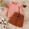 thumbnail image 2 of Mercatoo Toddler Girl Fall Winter Outfits Knitted Cotton Solid Color Ruffle Long Sleeves Tops+ Mini Skirts Clothes Set, 2 of 9