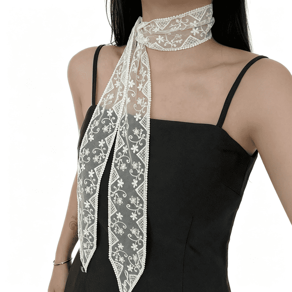 TELOLY Women'S Lace Sheer Mesh Waist Scarves Lightweight Thin Skinny Scarfs Shawl Fashion Accessories Lace Scarf