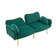 thumbnail image 2 of 64.96" Love Seats Sofa Bed, Modern Velvet Accent Sofa with 2 Bolster Pillows, Futon Couch Convertible Sleeper Sofa Couch with Arms and Metal Legs for Bedroom, Apartment, Home and Office, Green, 2 of 7
