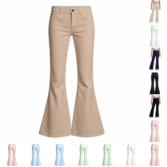 Girls High Waisted Flare Pants Uniform School Pants Kids Flare Bell Bottoms Casual Trousers 13-14 Years