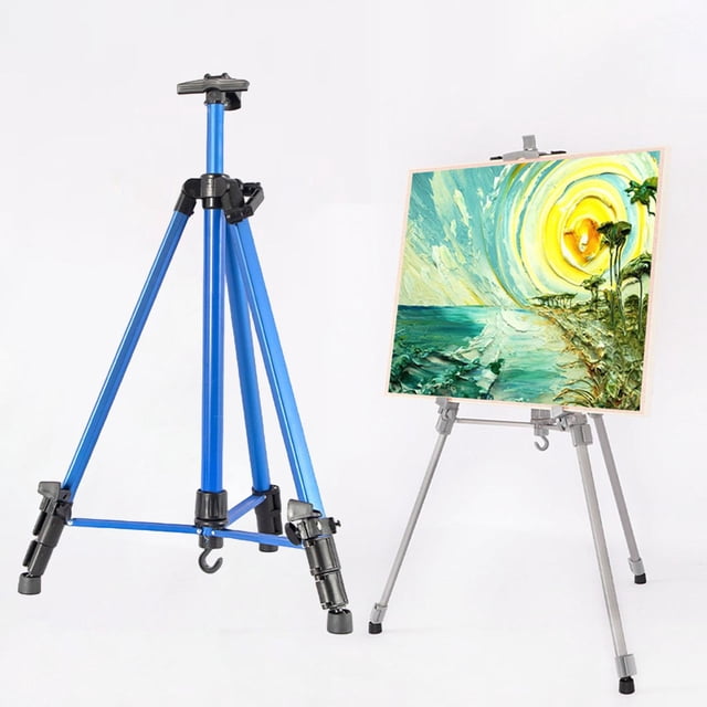 Caballete de artista reforzado, caballete de exhibición de trípode de metal de aluminio Altura ajustable con bolsa portátil para dibujo y exhibición Azul Soledad caballete plegable