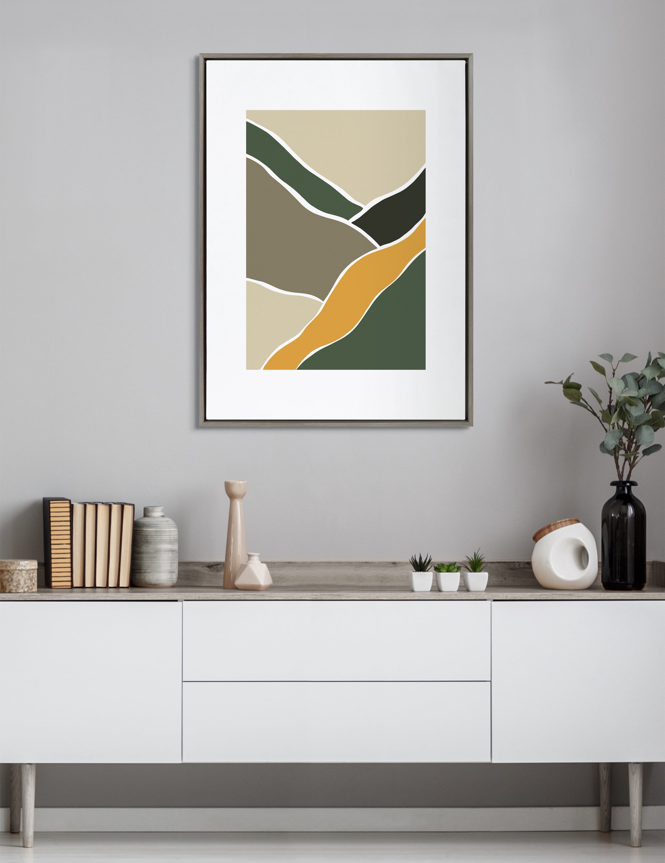 Kate and Laurel Sylvie Fields of Sun 3 Framed Canvas Wall Art by Maja Mitrovic of Makes My Day Happy, 28x38 Gray, Chic Abstract Art for Wall