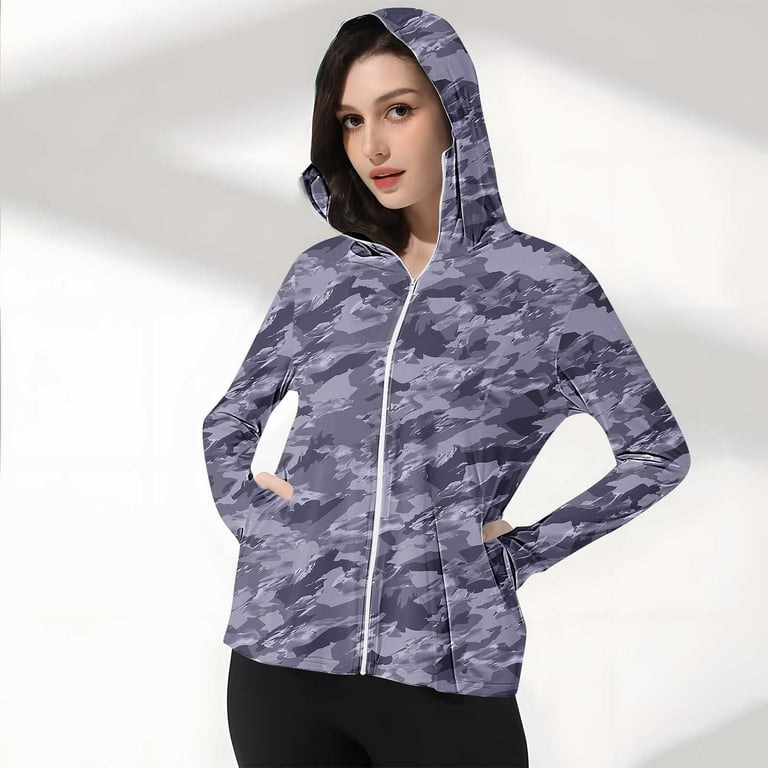QUNYINEY Camouflage Womens Lightweight Jackets Hooded Zip Up