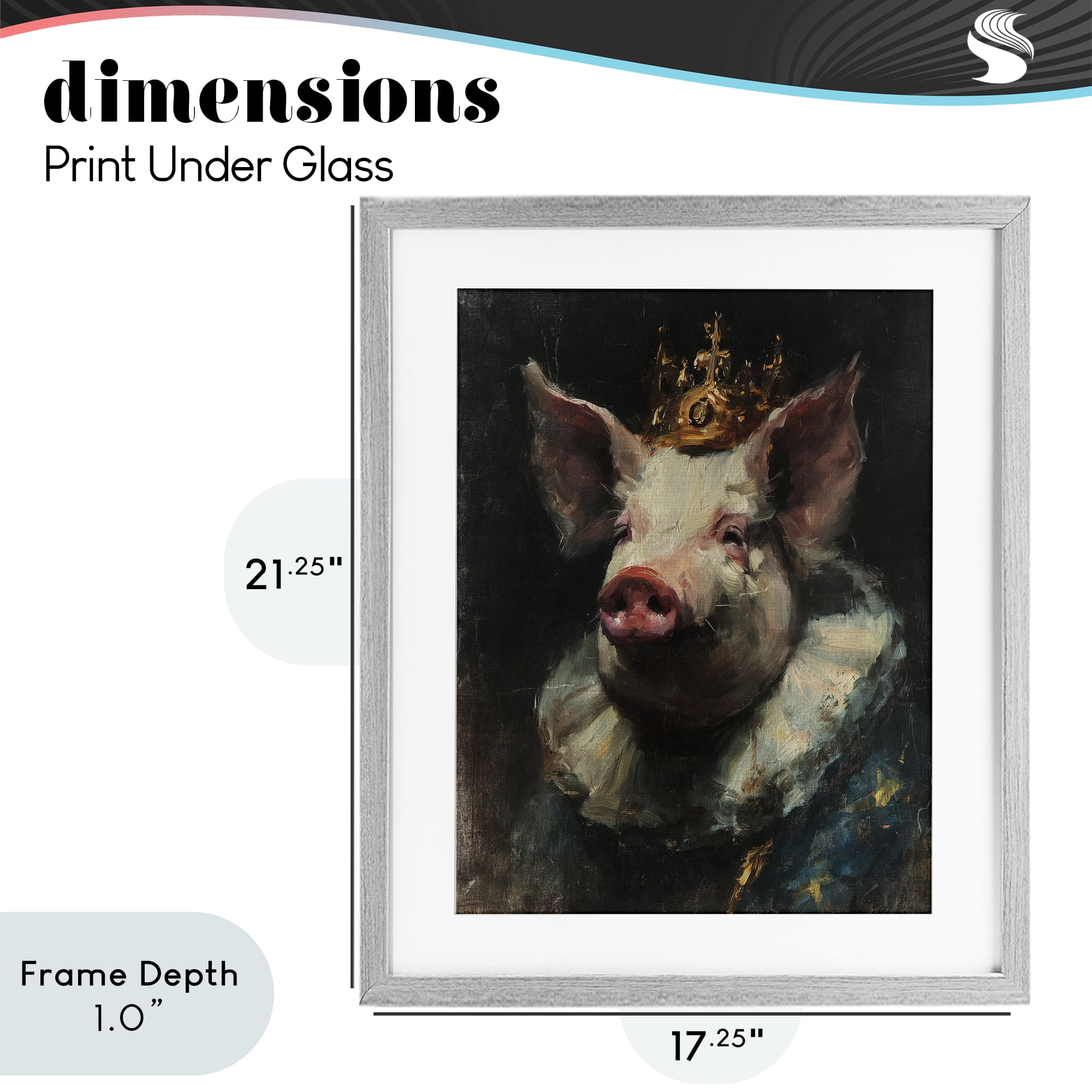 Stupell Industries Crowned Imperial Pig Gray Framed Print Under Glass, design by Svetlana Aleynikova