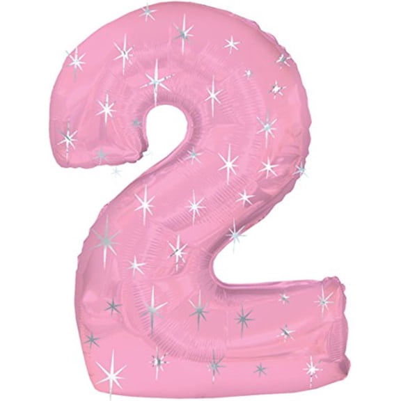 38 inch CTI Number 2 - Pink Sparkle Foil Mylar Balloon - FLAT - Qty 1 - Party Supplies Decorations