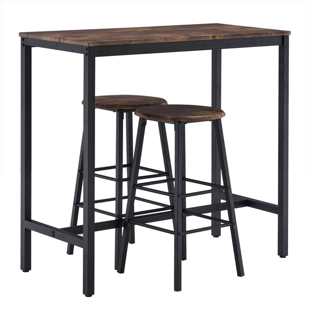 Kepooman 2 Pieces Industrial Round Bar Stools for Kitchen Dining Room, Brown