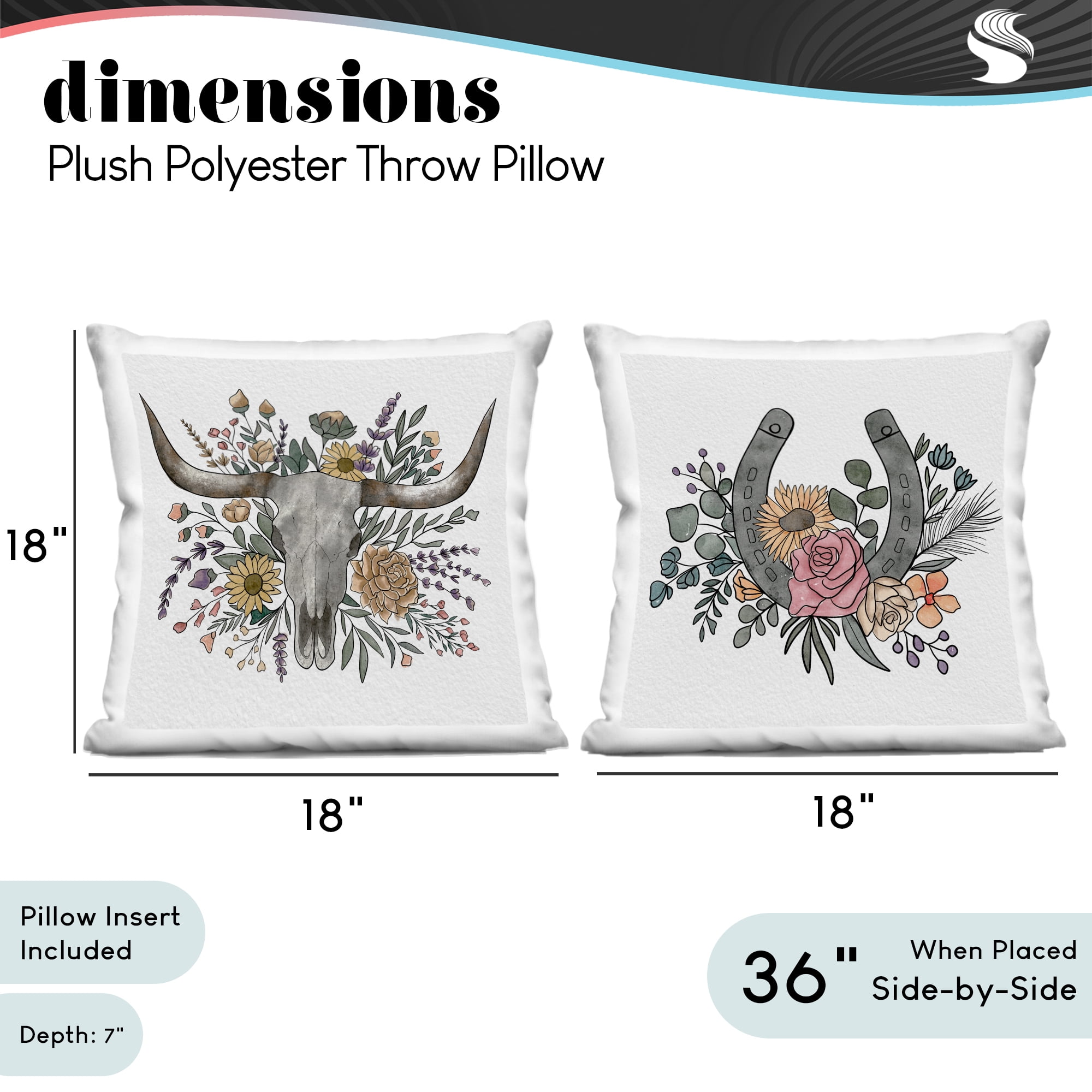 Stupell Industries Boho Longhorn & Horseshoe 2 Piece Decorative Printed Throw Pillow Set, design by Alisha Kiara Design, 18 x 7 x 18
