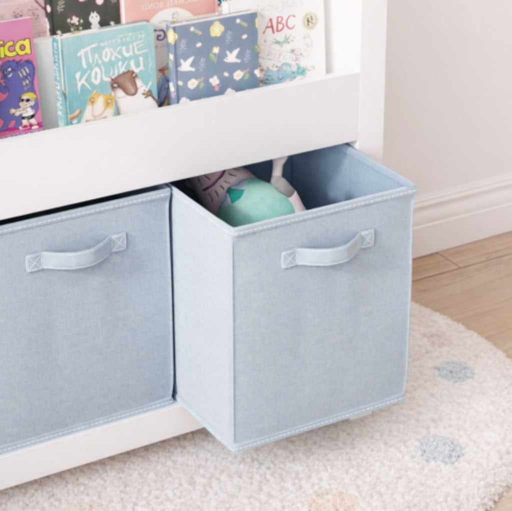 Kids Bookshelf with 3 Tier Front-Facing Storage & 3 Fabric Bins, Wooden Toddler Bookcase and Toy Organizer for Playroom, Nursery, Bedroom & Classroom