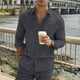 thumbnail image 1 of pstuiky manga larga de hombre, Blusa informal de manga larga con cuello vuelto y solapa de Orduroy liso para hombre top de hombre xl, 1 of 8