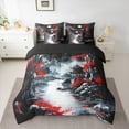 thumbnail image 4 of jejeloiu Japanese Style Twin Bedding Sets 7-Piece,Cherry Blossom Bedding Comforter Set,Vintage Mountain Scene Sheet Sets For Men Women,Microfiber Bedroom Decor Reversible, 4 of 8
