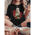thumbnail image 1 of T-shirt pour Femmes, 'Flower Rose Jesus San' Imprimé, Mode Minimaliste Rétro, Col Rond, Décontracté et Confortable, T-shirt Sportif à Manches Courtes Fête des Pères, Fête des Mères, Nouvel An, Festival de Printemps, Valen, 1 of 6
