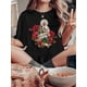 thumbnail image 1 of Women'S T-shirt, 'Flower Rose Jesus San' Print, Retro Minimalist Fashion, Round Neck, Casual And Comfortable, Sporty Short-sleeved T-shirt, 1 of 6