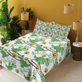 thumbnail image 2 of Ambesonne Emoji Fitted & Top Sheet Set with Sham, Shocked Faces Dinosaur Print, White Fern Green Mustard, 2 of 5