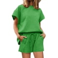 thumbnail image 2 of Short Sleeve Sport Casual 2 Pieces Sets Women Loose Tops & Elastic Waist Shorts, 2 of 5