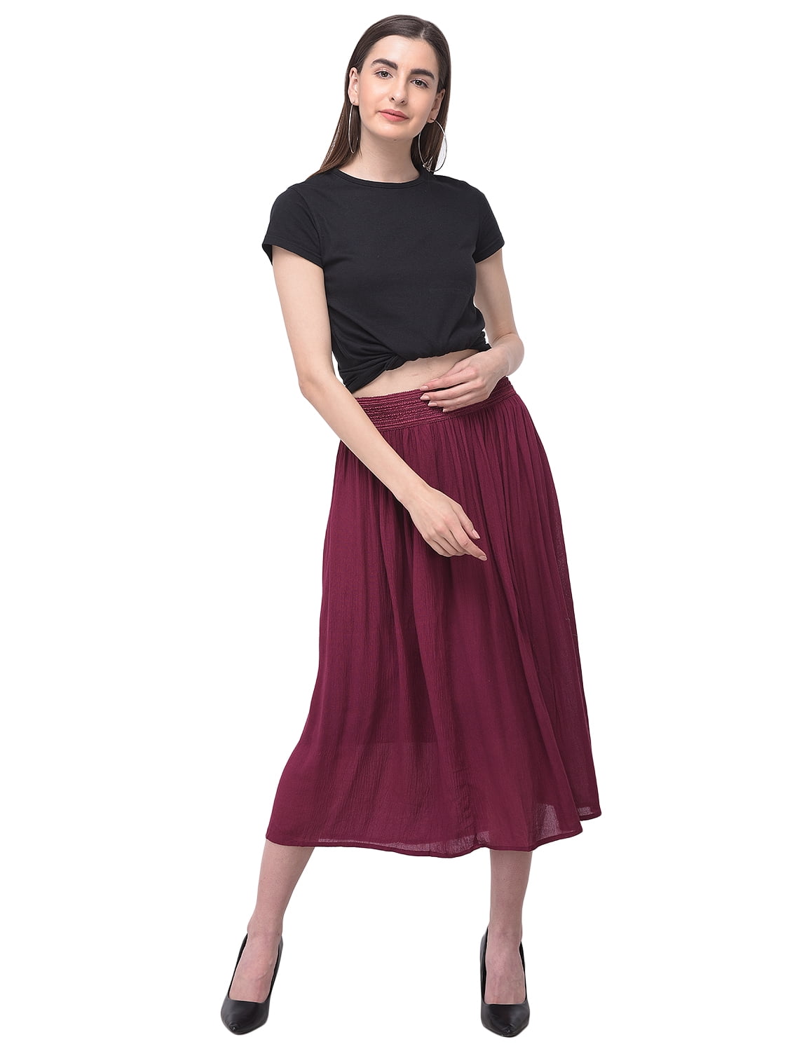 Rayon Womens Skirts Gauze High Waist Skirt for Women Solid Midi Skirt