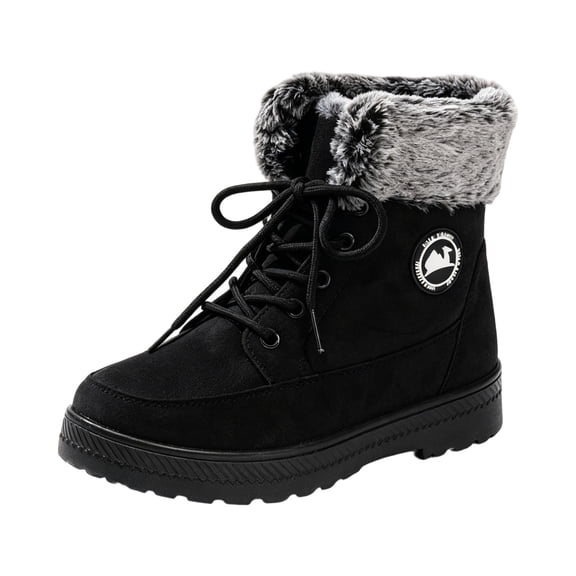 hopeusnice Women Ankle Snow Boots With Faux Fur Cuff Lace Up Closure Suede Material For Cozy Winter Looks And Cold Weather Protection Black 42