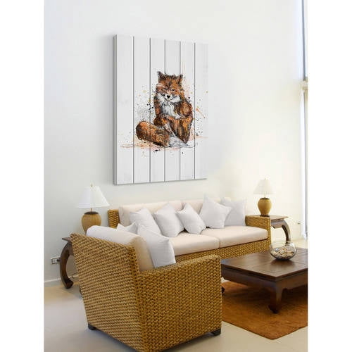"Renard Fonce" Painting Print on White Wood