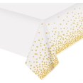 thumbnail image 4 of manteles desechables de plástico, manteles rectangulares de 137,16 x 274,32 cm, manteles de satén de 30,48 x 274,32 cm (blanco y dorado), 4 of 5