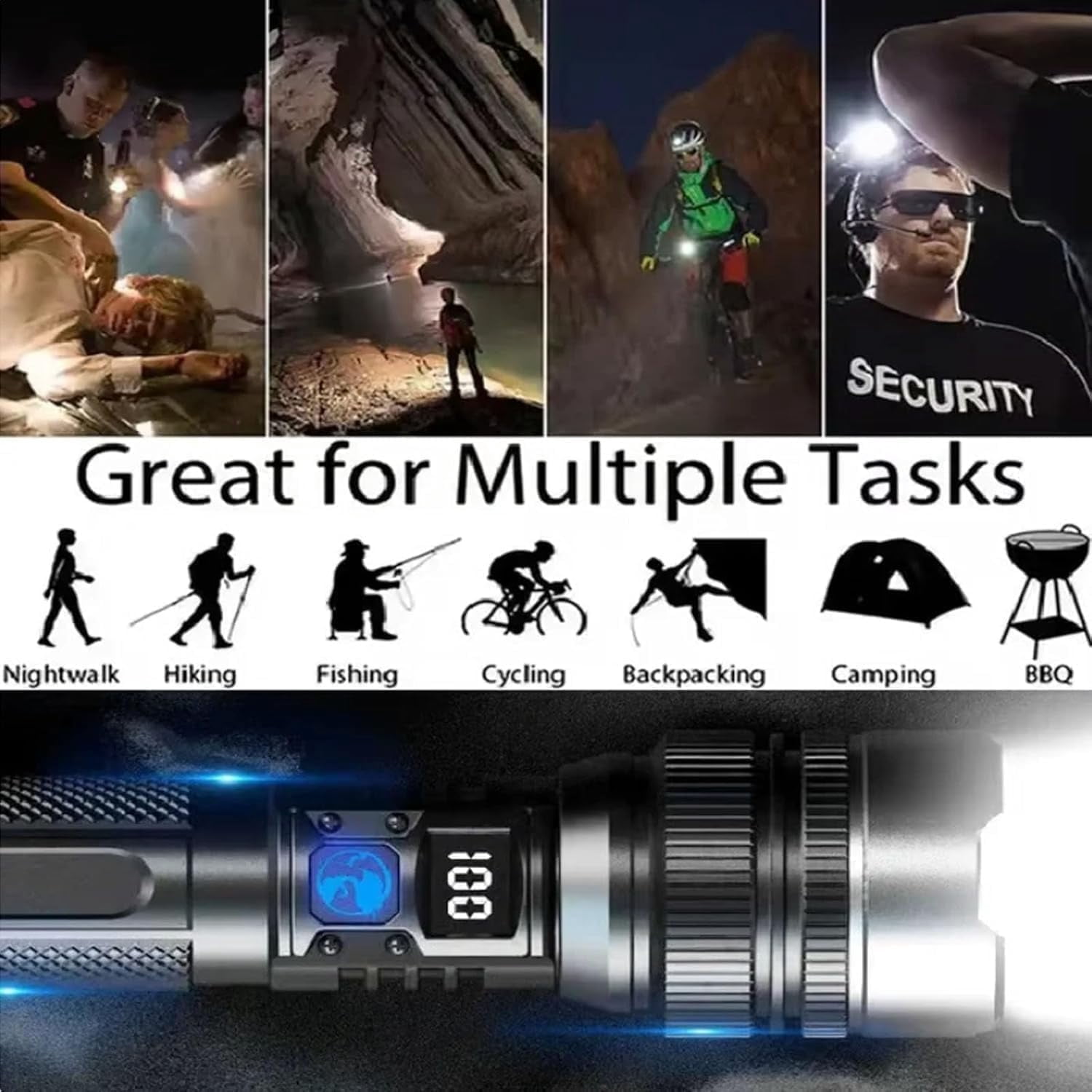 The Ultimate Survival Flashlight Pro, LED Flashlights High Lumens, Waterproof Handheld Flashlights, 5 Modes Torch with LED Digital Display for home