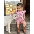 thumbnail image 4 of BemeyourBBs Toddler Baby Girl Cowgirl Outfits Western Baby Girl Summer Clothes Cowgirl Hat Letter Boot Print Fly Sleeve T Shirt Tops Plaid Shorts Set, 4 of 9