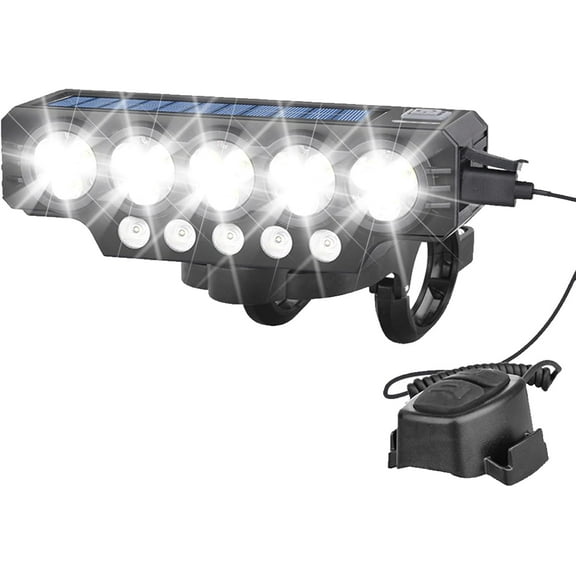 MUSICOZY 20000LM Super Bright Bike Headlight-Rechargeable Solar LED Cycling Lamp|USB Rechargeable Flashlight with Horn,Adjustable Beam for Road Electric Scooter Cycling Outdoor Women Men Night Riding