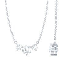 Rosec Jewels 0.50 CT Certified Moissanite Three Stone Necklace for Women (D-VS1 Quality), 14K White Gold