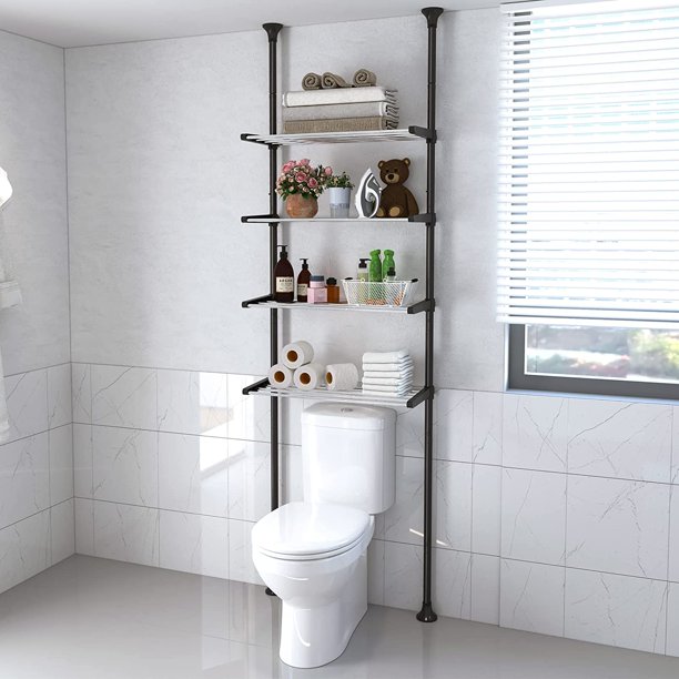 Over The Toilet Storage Organizer,4 Tire Stainless Steel Tension Pole