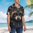 thumbnail image 3 of Balery Tribal Style Raccoon Camisas hawaianas de manga corta para hombre, camisas playeras de corte holgado, camisas de vacaciones con botones,X-Large, 3 of 7