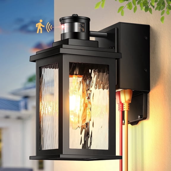 Gleamz Motion Sensor Outdoor Lights with GFCI Outlet, Dusk to Dawn Outdoor Lighting with Tempered Glass, Waterproof Anti-Rust Aluminum Outside Lights for House