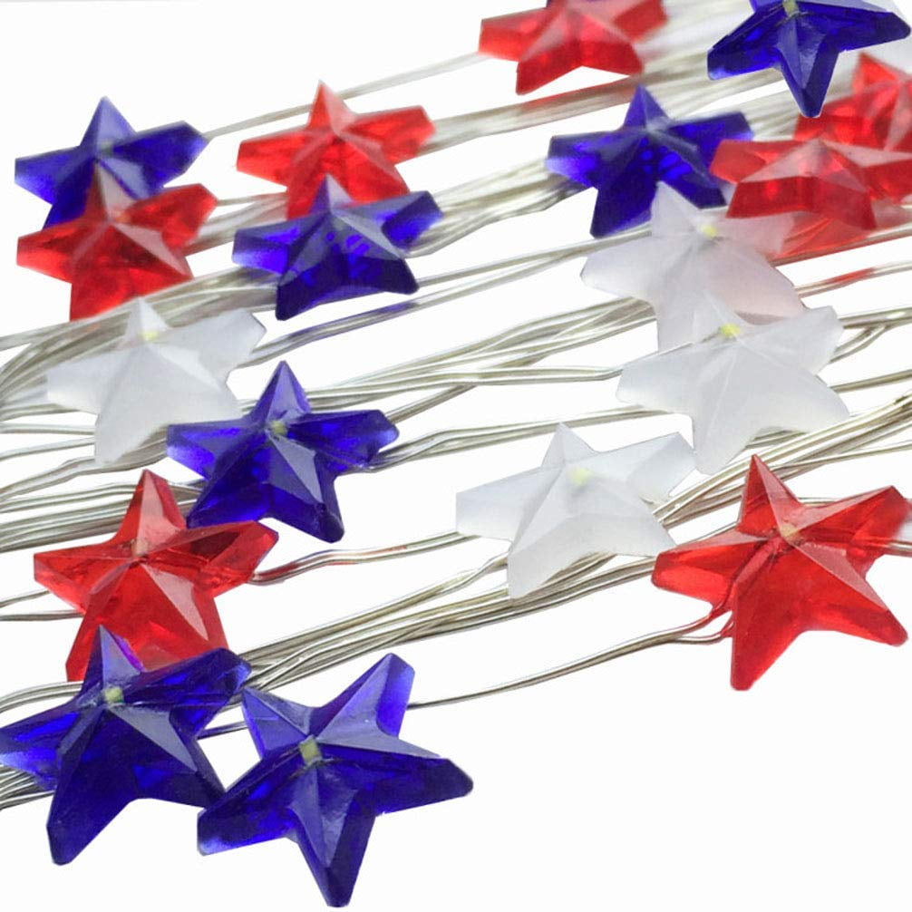2 Pack Battery Operated Star Shaped Indoor American Flag String Lights