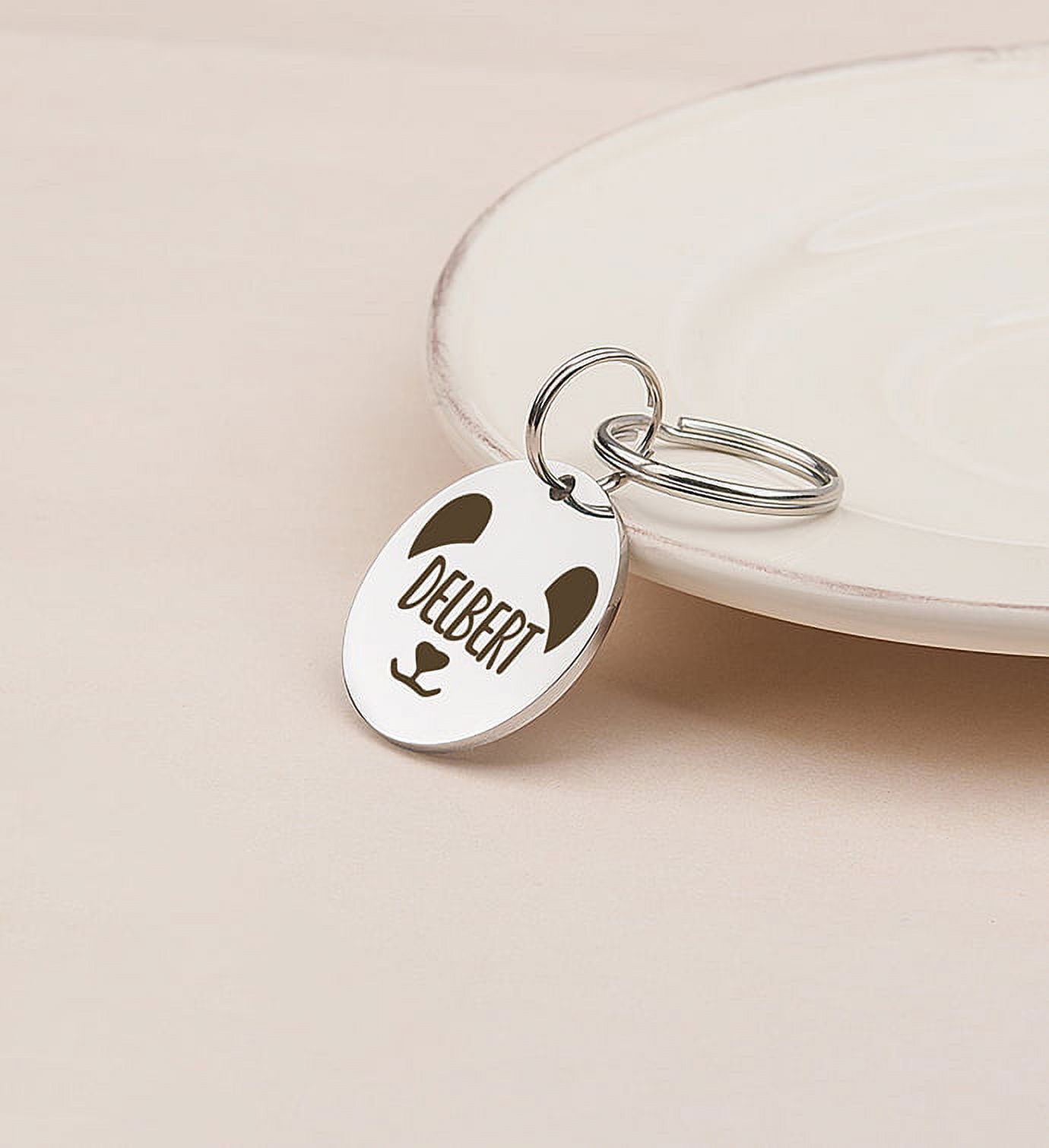 Anavia Metal Stainless Steel Round Name - Animal Face Birthday Holiday Christmas Engraved Dog Cat ID Tag, Silver