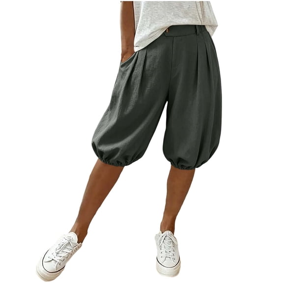 Vhkiploz Summer Board Shorts for Women's Pleated Everyday Bermuda Shorts Solid Color Beachwear Elastic Hem Wide Leg Running Shorts