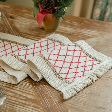 

XmhyTop table flag cotton linen striped splicing multi-color woven tassel natural material table flag desktop decoration (red 50 * 30cm)