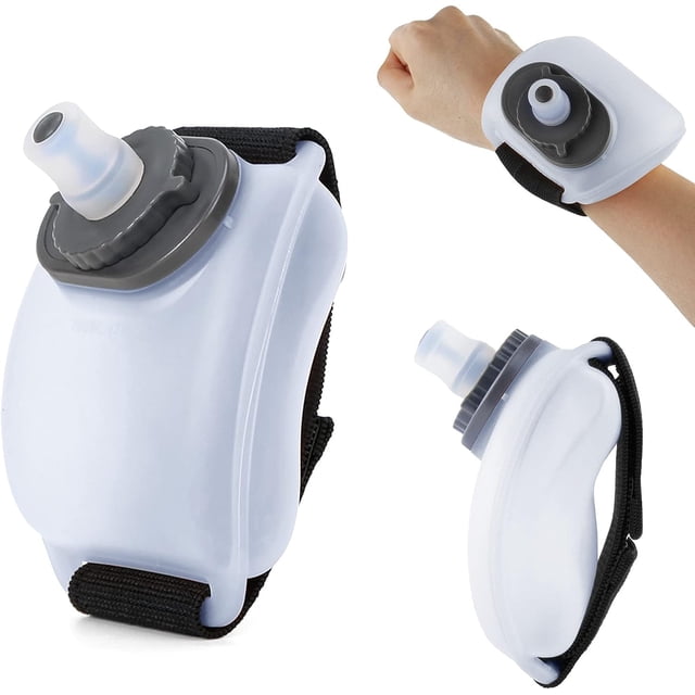 Botella de agua para deportes de muñeca con correa de mano ajustable, 7 oz/200 ml, silicona suave, sin BPA, para hidratación, trotar por la mañana, correr, escalar, ejercicio con manos libres (blanco)