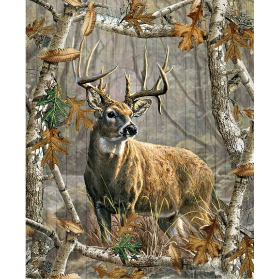36" X 44" Panel Realtree Plank Deer Hunting Trees Cotton Fabric Panel D768.87