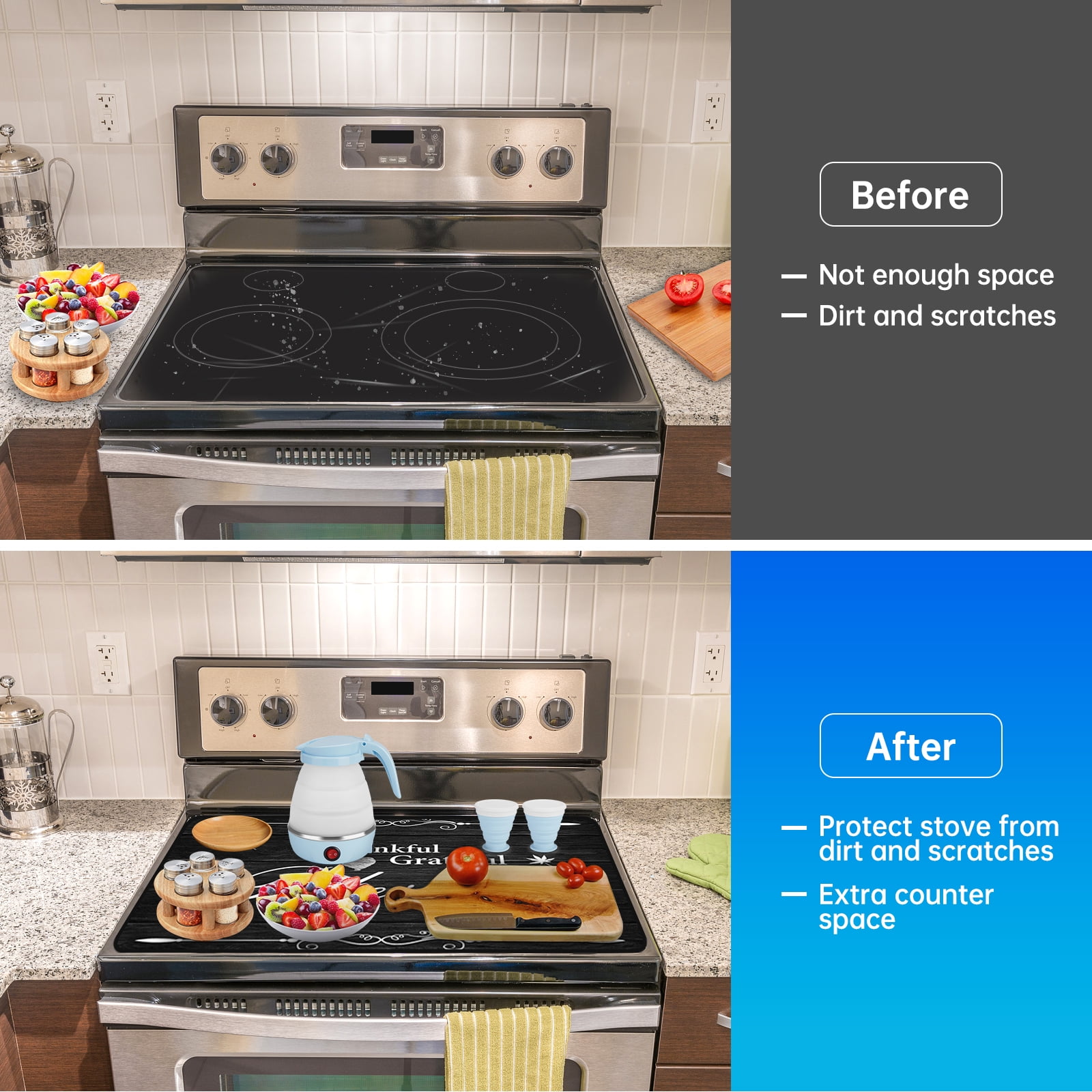 Stove Top Cover for Electric Stove (28.5”x 20.5”), Heat Resistant Glass Cooktop Cover, Multipurpose Stove/Counter/Washer Top Protector, Dishwasher Safe Natural Rubber (Thankul)