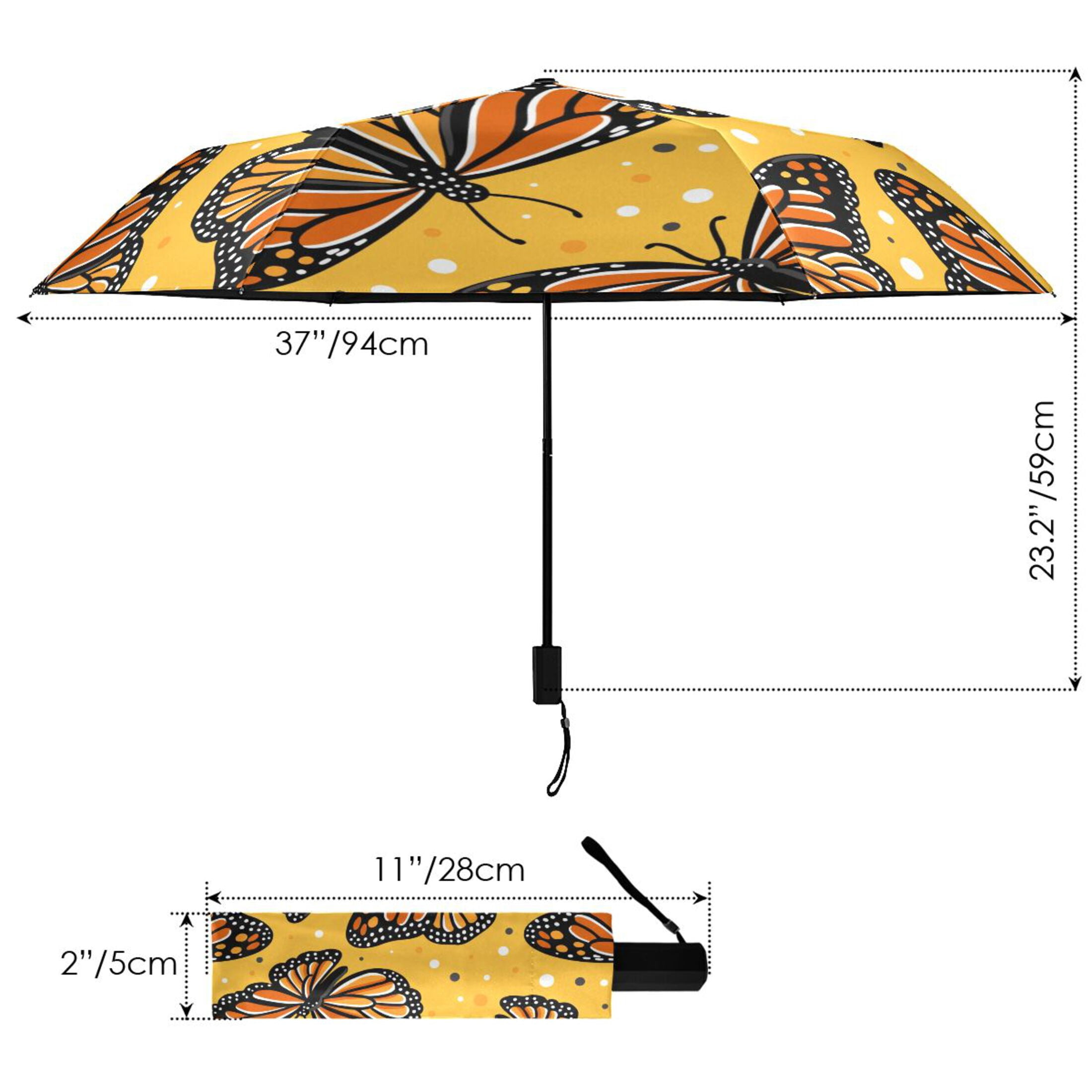Monarch Butterflies Compact Folding Umbrella for Rain Windproof Travel Umbrella UPF 50+ Lightweight Packable Arc Size