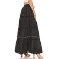 thumbnail image 4 of Sakkas Solid Embroidered Gypsy / Bohemian Full / Maxi / Long Cotton Skirt - Black - One Size, 4 of 5