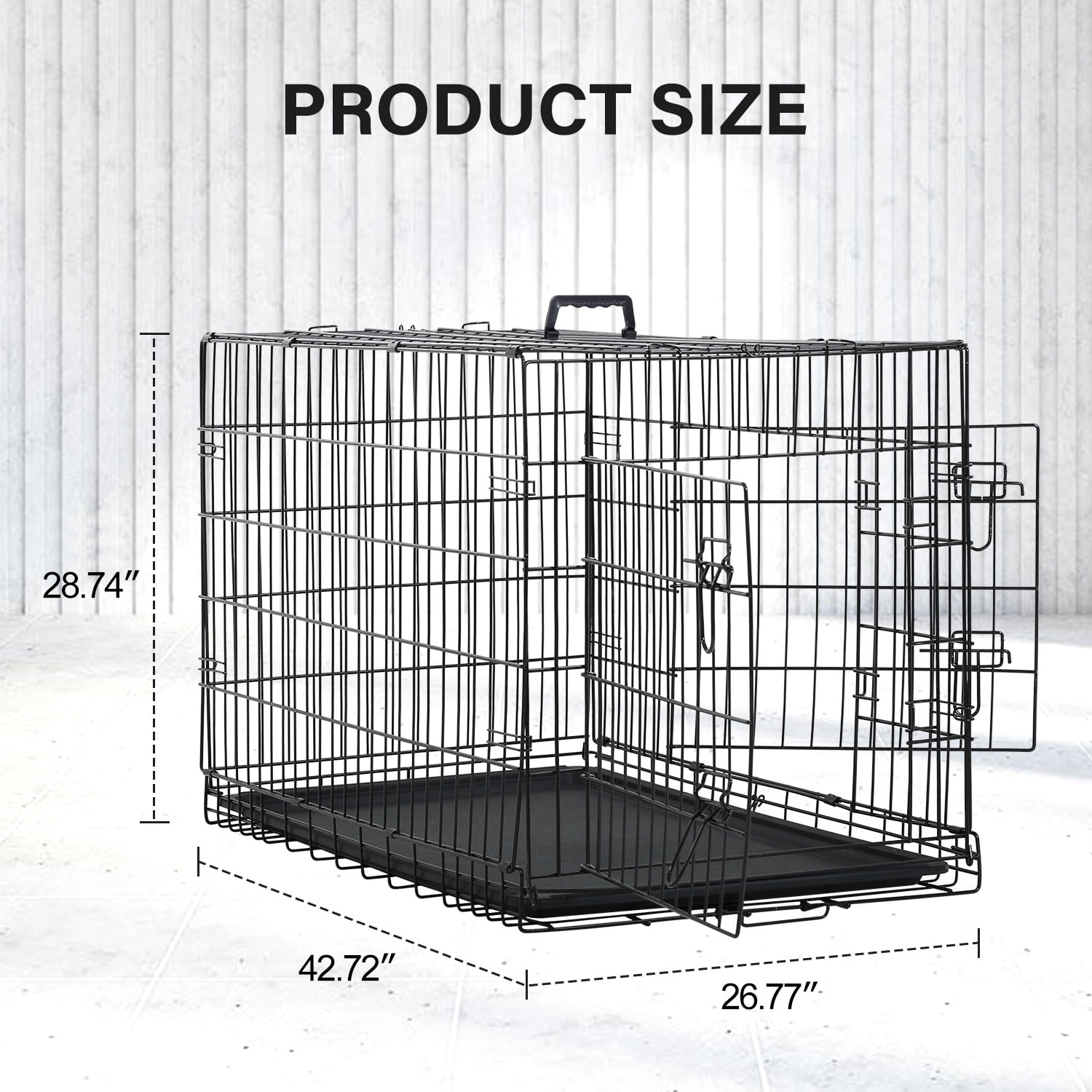 Pal Metal Black 42" Dog Crate Carrier with Collapsible Function
