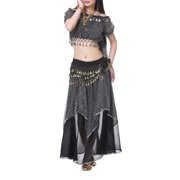BellyLady Belly Dance Hip Scarf 158 Gold Coins Dance Skirt-Black