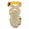 thumbnail image 2 of BLISSFUL STEP Chaussures pour Femmes Sandales Espadrilles à Talon Compensé Slingback à Brides Croisées Jaune 7, 2 of 7