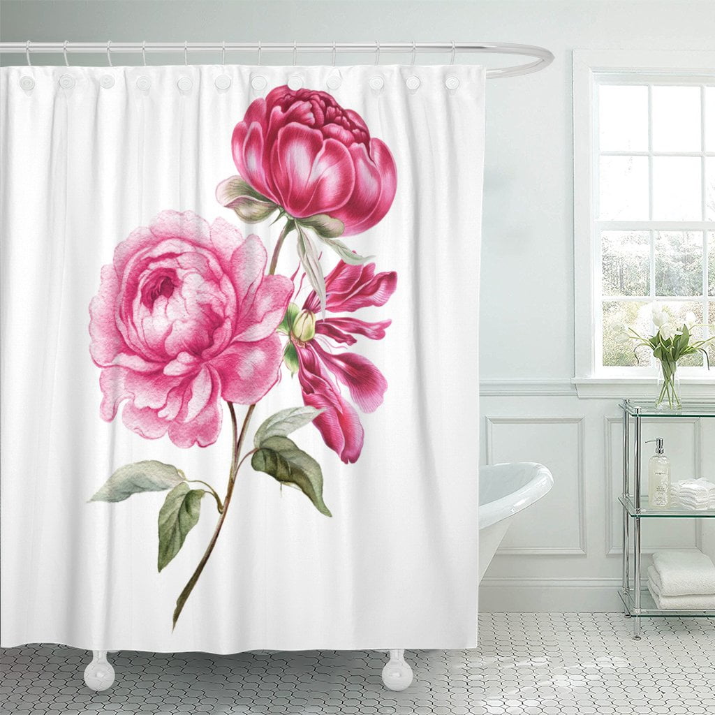 PKNMT Green Flower Branch of Pink Peonies Red Leaves Peony Shower