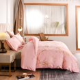 thumbnail image 2 of Satin Bedding Set Pink Satin Duvet Cover Set 3 Pcs Pink Gold Metallic Marble Pattern Bedding Set Size, 2 of 8