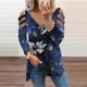 thumbnail image 2 of Mujeres otoño estampado floral cuello pico sexy manga larga fuera del hombro pulóver cremallera blusa camiseta tops Fridja fhghd2820, 2 of 8