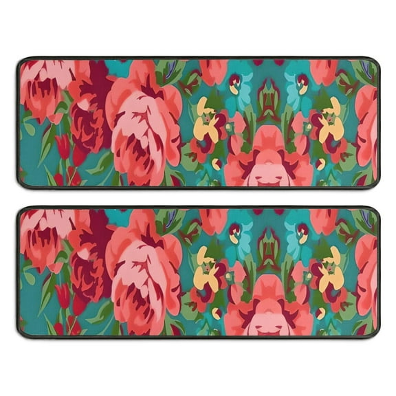 Kitchen Rugs Sets Of 2,Pioneer Flower Floral Print Pattern Anti Fatigue Kitchen Mat Rugs Non Slip Washable,Decorative Kitchen Floor Mats for Kitchen,Sink,Laundry,17"x47" 17"x47"