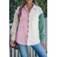 thumbnail image 3 of ABPHQTO Camisa de mujer color block con botones y bolsillo rosa, 3 of 5