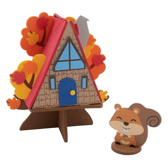 6 3/4" x 7 1/2" 3D Fall Tree House with Squirrel Craft Kit – Makes 12
